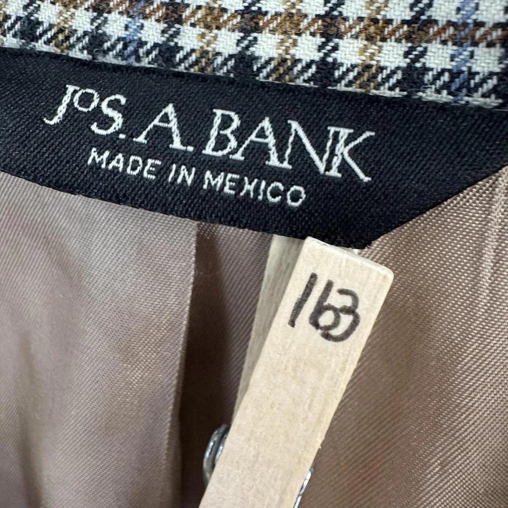 Jos A Bank Blazer Mens 46R Brown Check Silk Wool Tweed Sport Coat Jacket Classic